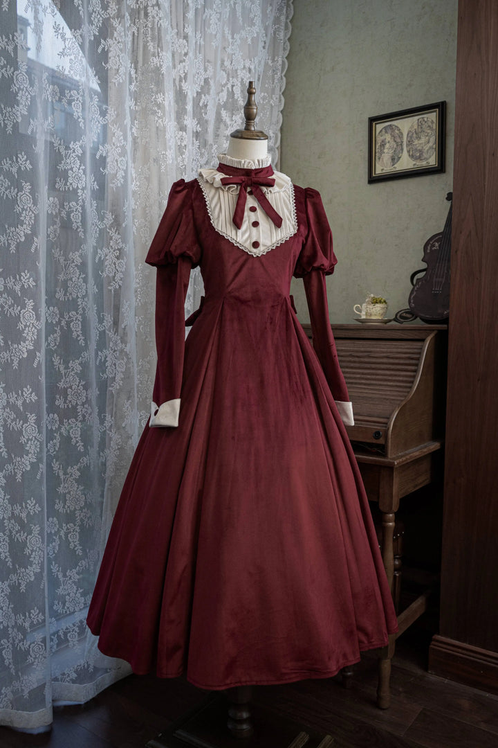 Poesy Lolita~Gem Buckle~Elegant Lolita Mutton Sleeve Dress 4XL red 