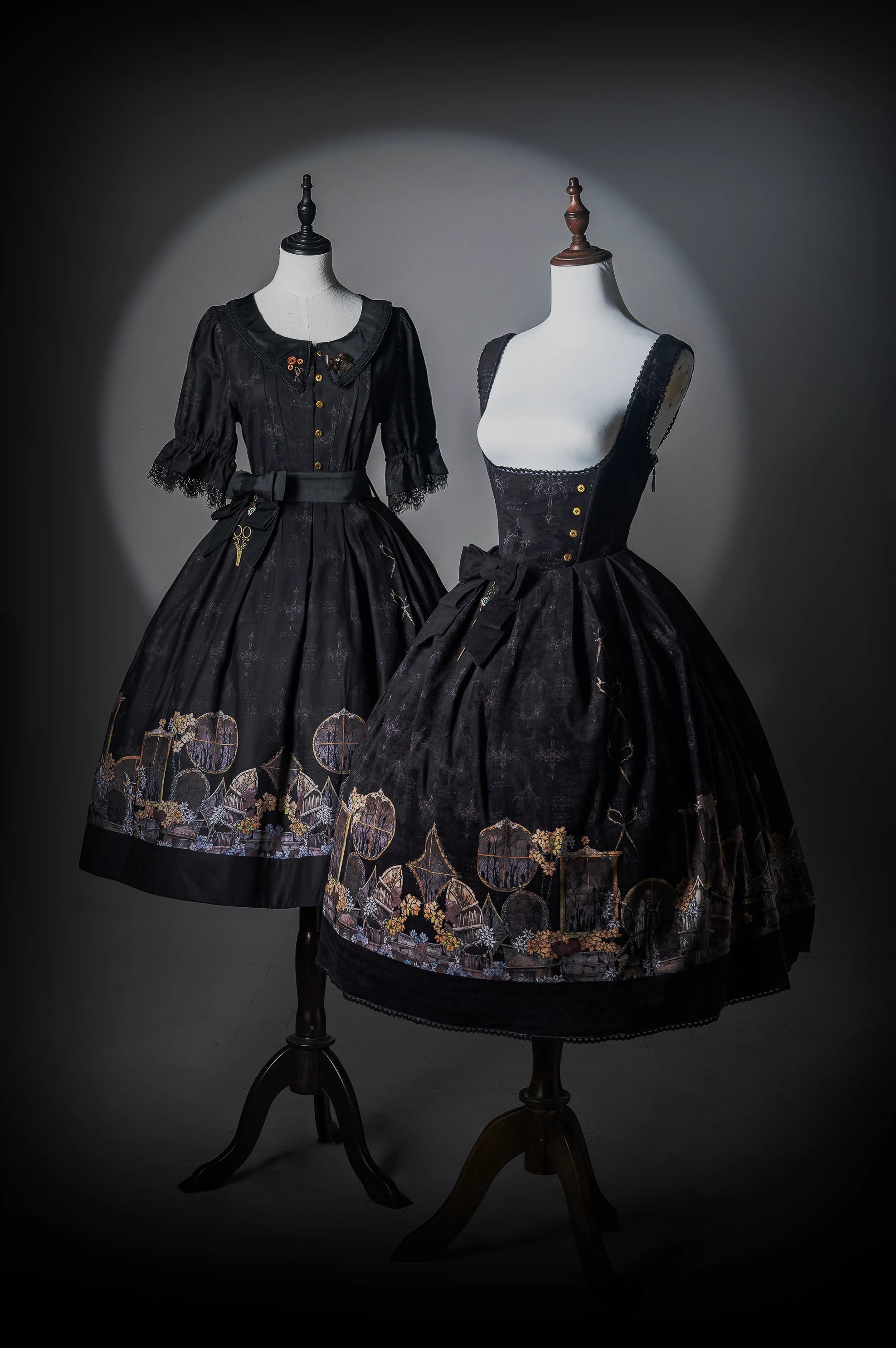 Window of Shadows - Plus Size Gothic Lolita OP & JSK, Window and Floral Print 45889:866696