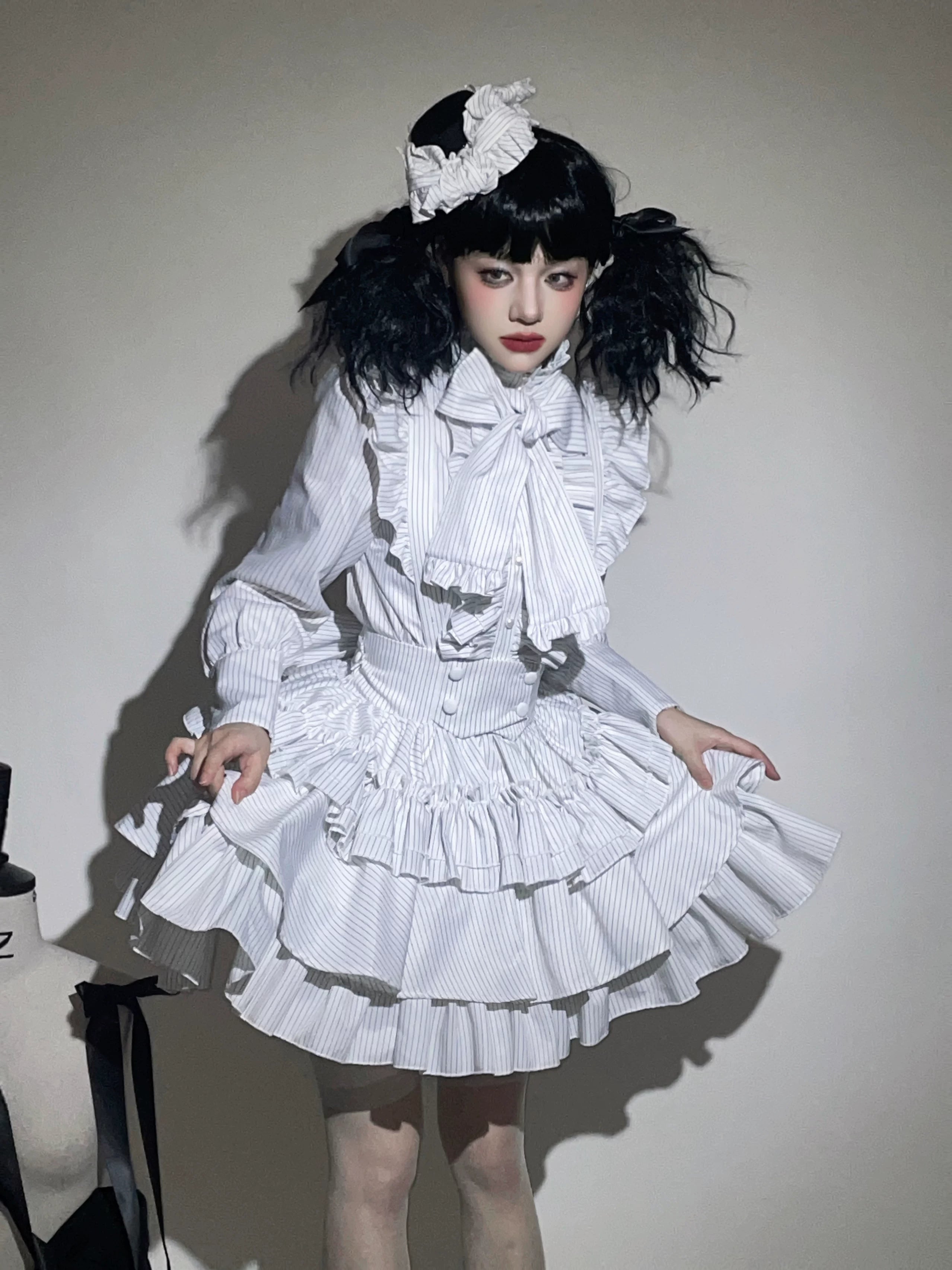Doll Gift Box - Gothic Lolita Striped Blouse & Skirt Set, Back Zipper