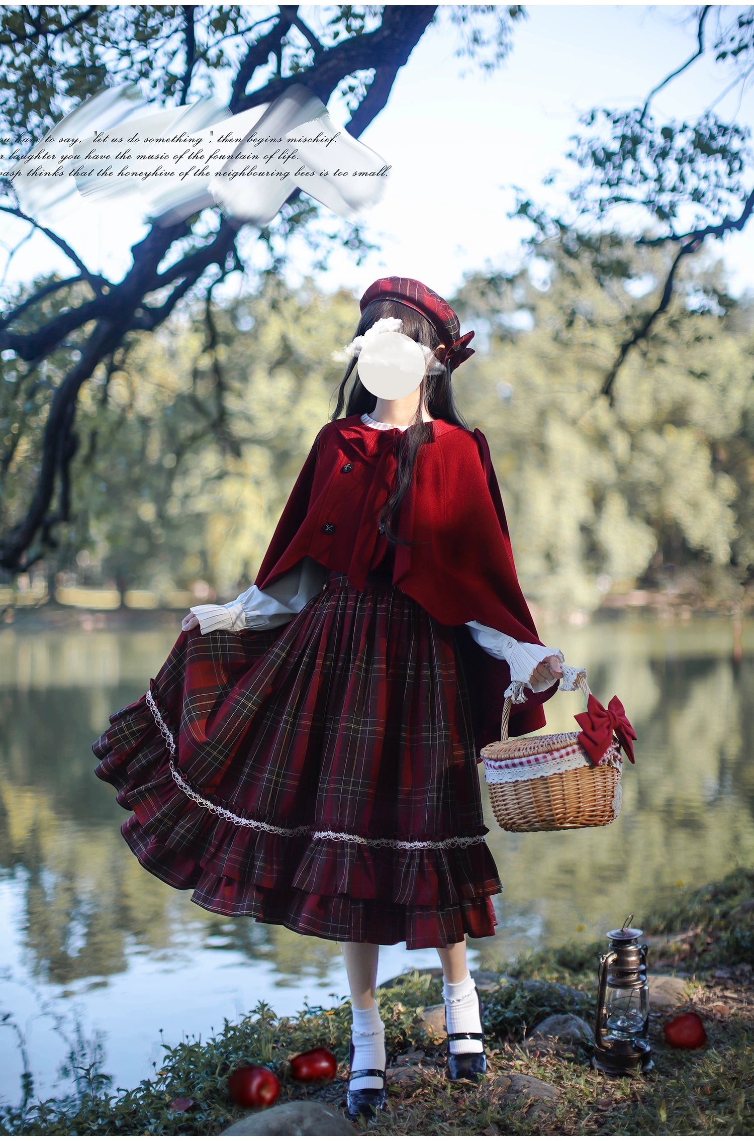 HuTaoMuJK - Little Red Riding Hood - Vintage Lolita Cape & JSK Dress Set 43706:783697