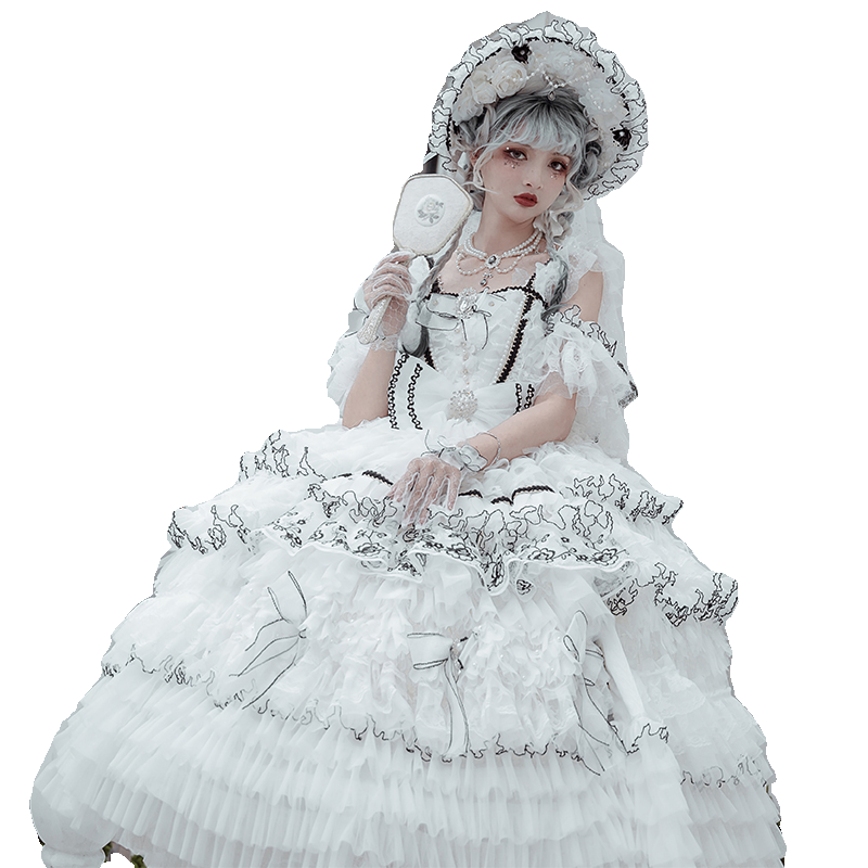 Cat Fairy~Dark Starry Night~Wedding Lolita Jumper Dress Black And White Tea Party Dress