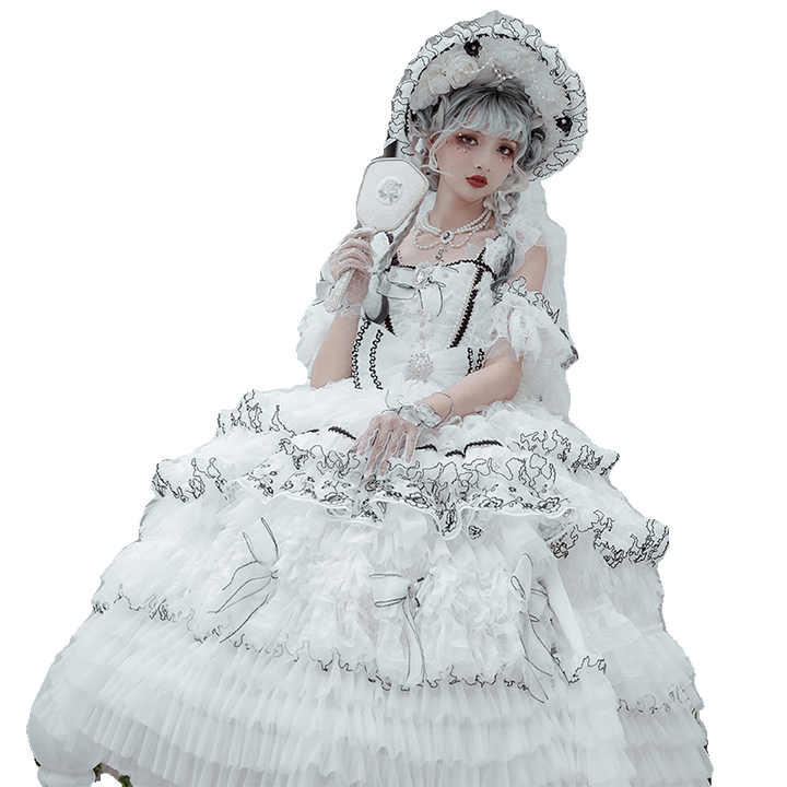 Cat Fairy~Dark Starry Night~Wedding Lolita Jumper Dress Black And White Tea Party Dress