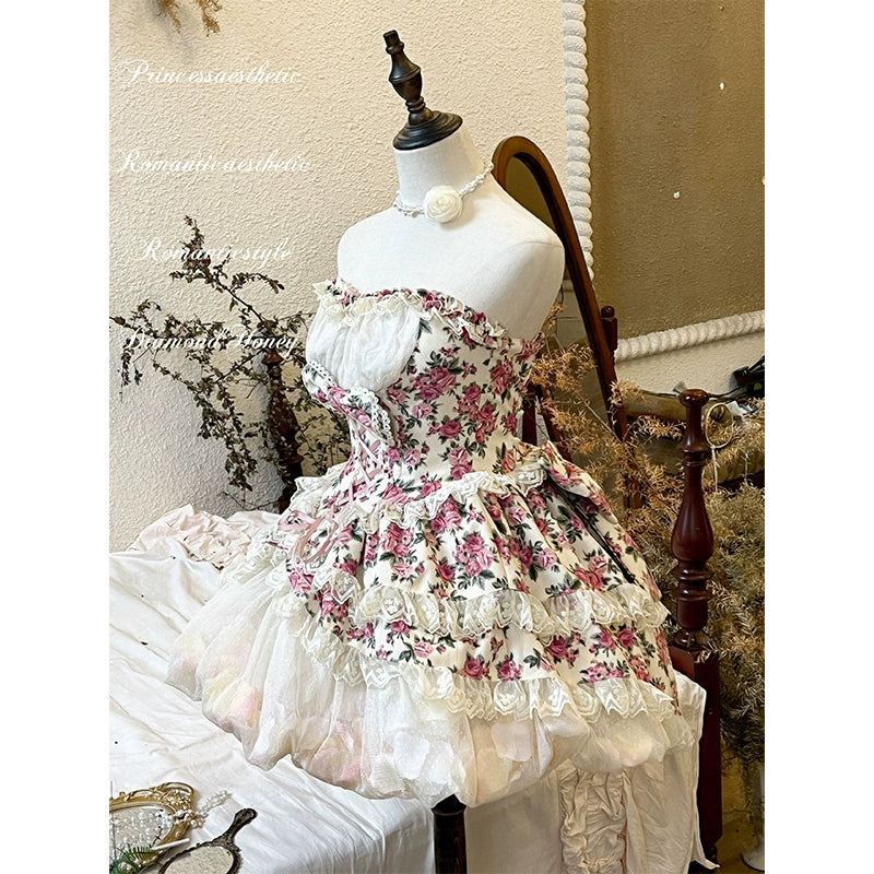 Diamond Honey~Sweet Lolita JSK Dress Sleeveless Dress for Spring Summer (L M S XL / Rose) 35512:494144