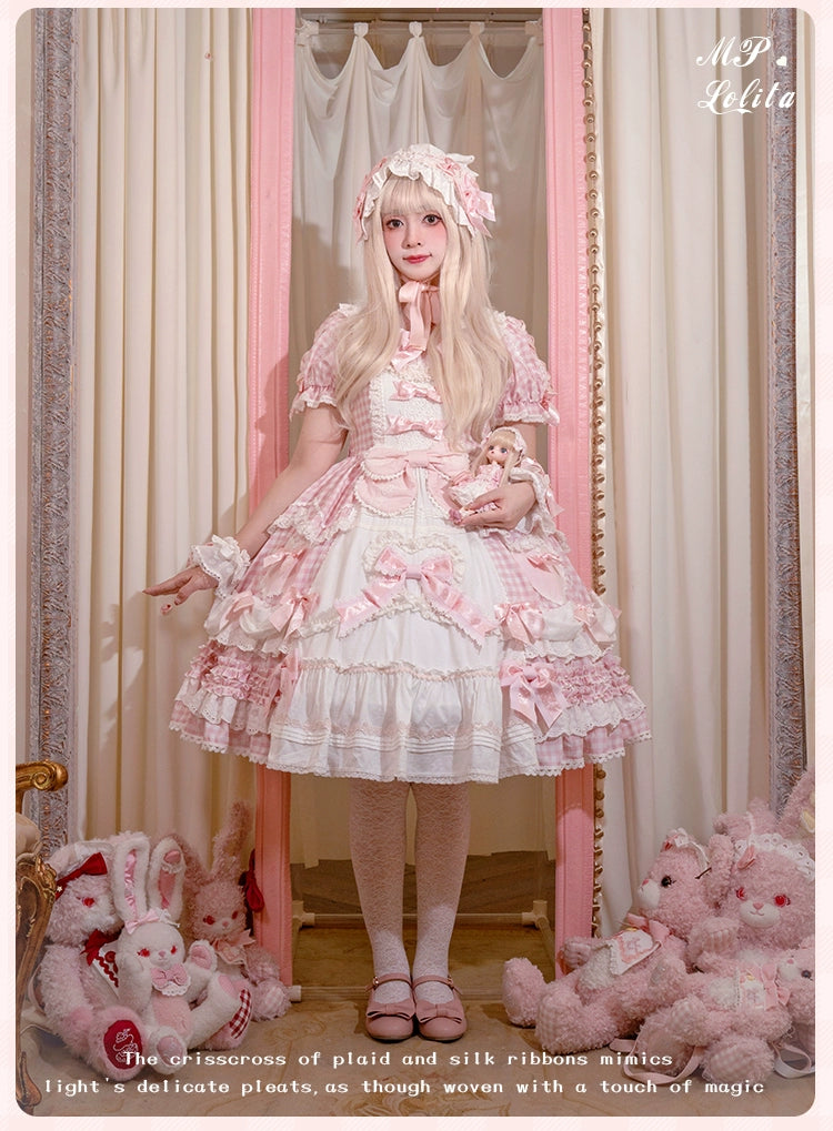 Mademoiselle Pearl - Heart Woven Concerto - IP Collab Sweet Lolita OP Dress, Bow Accents