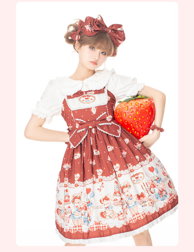 GD Lolita~Strawberry Kitchen~Sweet Lolita Burgundy High Waist JSK   