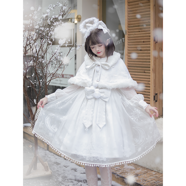 To Alice~Snow Moon Castle~Sweet Lolita Jumper Dress Set Christmas Plush Cape   