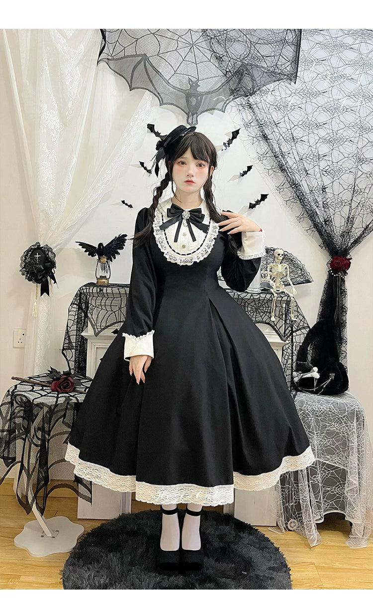 Hezi's Cat Haven~Black Cat Butler~Maid Lolita OP Dress Elegant Black and White Dress