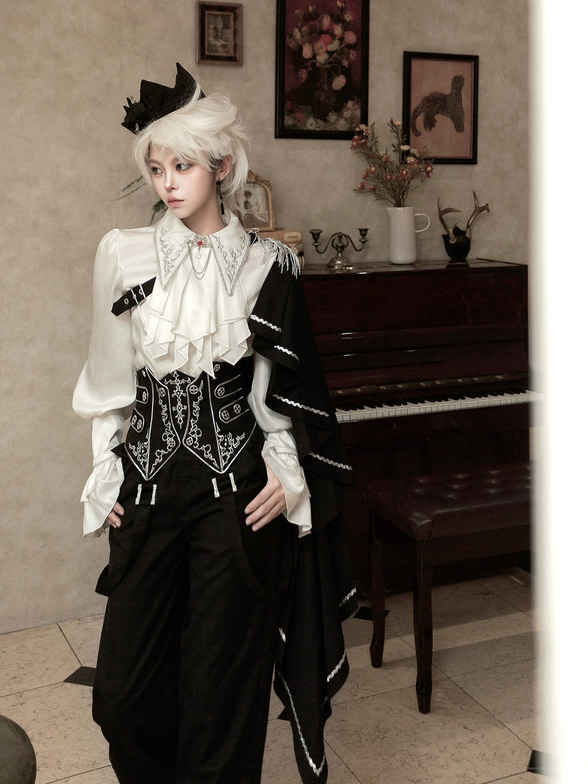 Your Princess - Ouji Lolita Pants Set, Detachable Jabot & Shawl 44129:797277