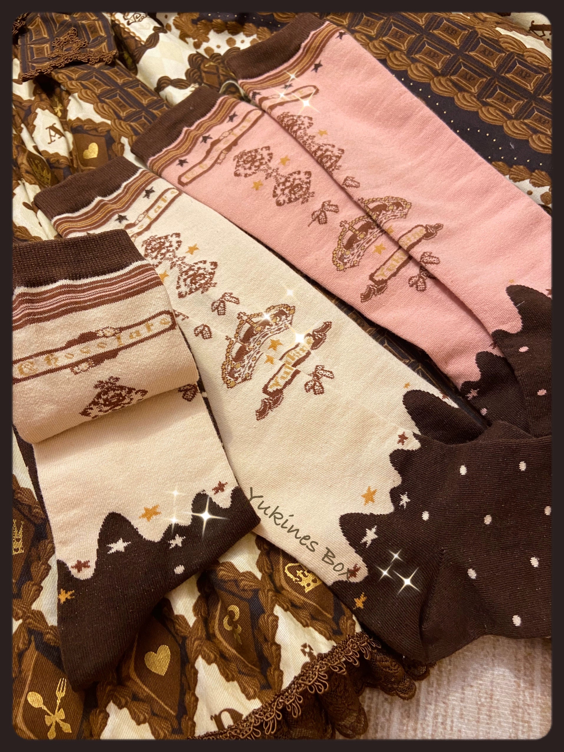 Yukines Box~Retro Lolita Chocolate Color Cotton Socks over-the-knee socks white-moccasin color 22186:323240
