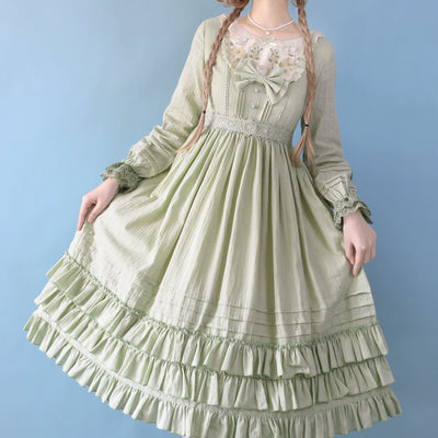 (BFM)Strawberry Witch~Nerry~Sweet Lolita Embroidered OP Dress Multicolors S light green long-sleeved short dress 
