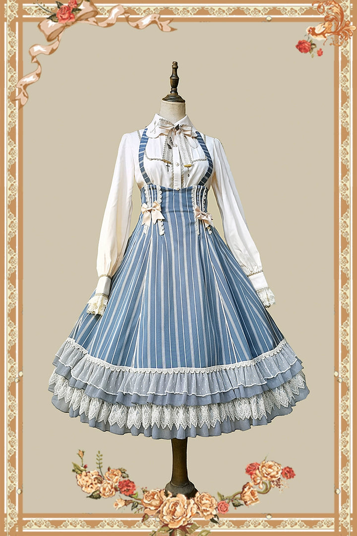 (Buy for me) Infanta~Elegant Lolita Stripe High-waist Jumper Dress Set and Cape   