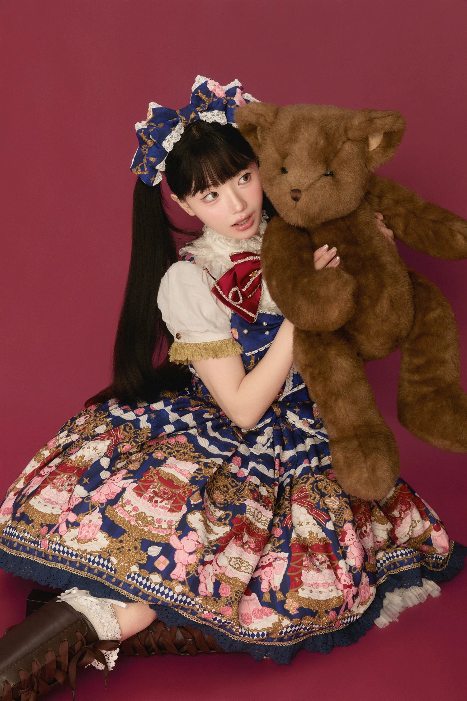 Sugar Festivaly - Kawaii Lolita JSK Dress, Cake & Bear Print 44540:811793