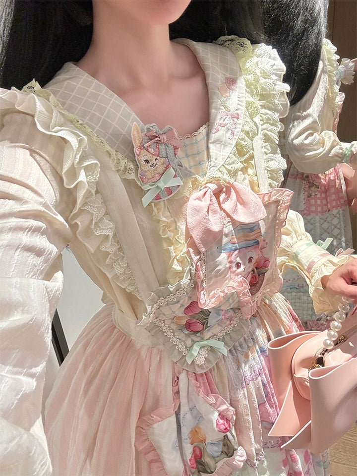 Mewroco~Country Patchwork~Sweet Lolita Dress Set Print OP SK Shirt and Camisole 41848:719022