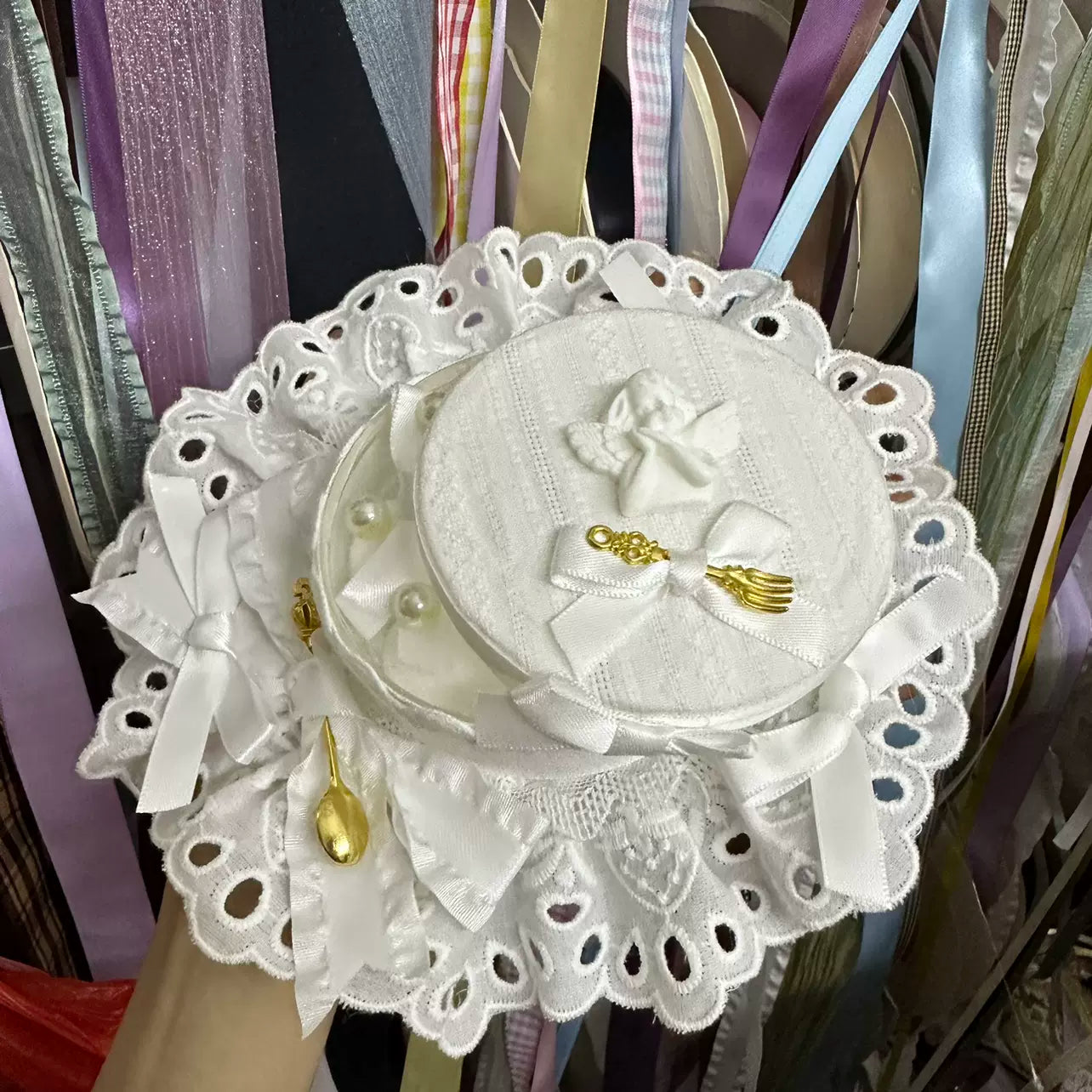Chestnut Lolita~Sweet Lolita Candy Box Hat Handmade Lolita Top Hat (White) 36096:580450