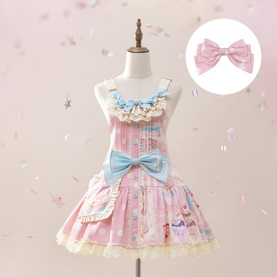 Mewroco~Frost Sugar Sweetheart~Lolita Cute Daily Strappy Dress S frosted sugar back strap pink + pink large side clip 