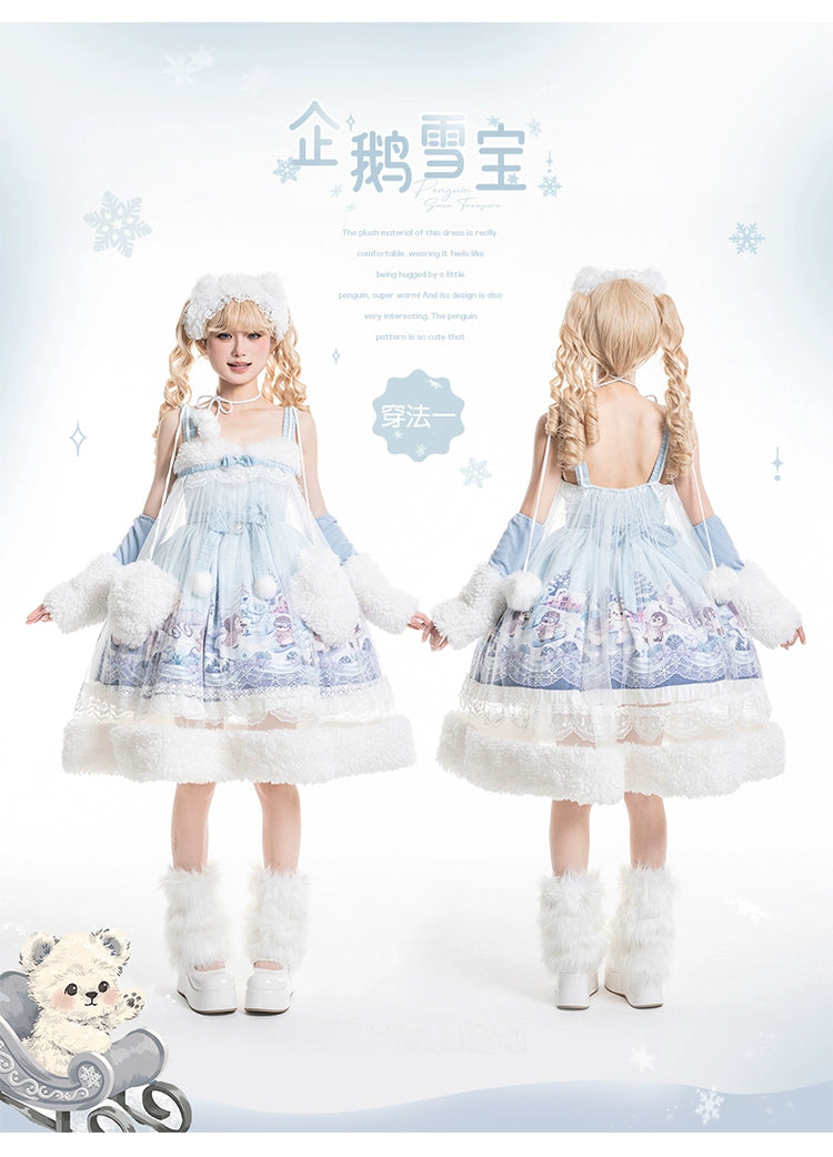 Spireme Cat~Penguin Snow Treasure~Kawaii Lolita JSK Penguin Printing Winter Dress   