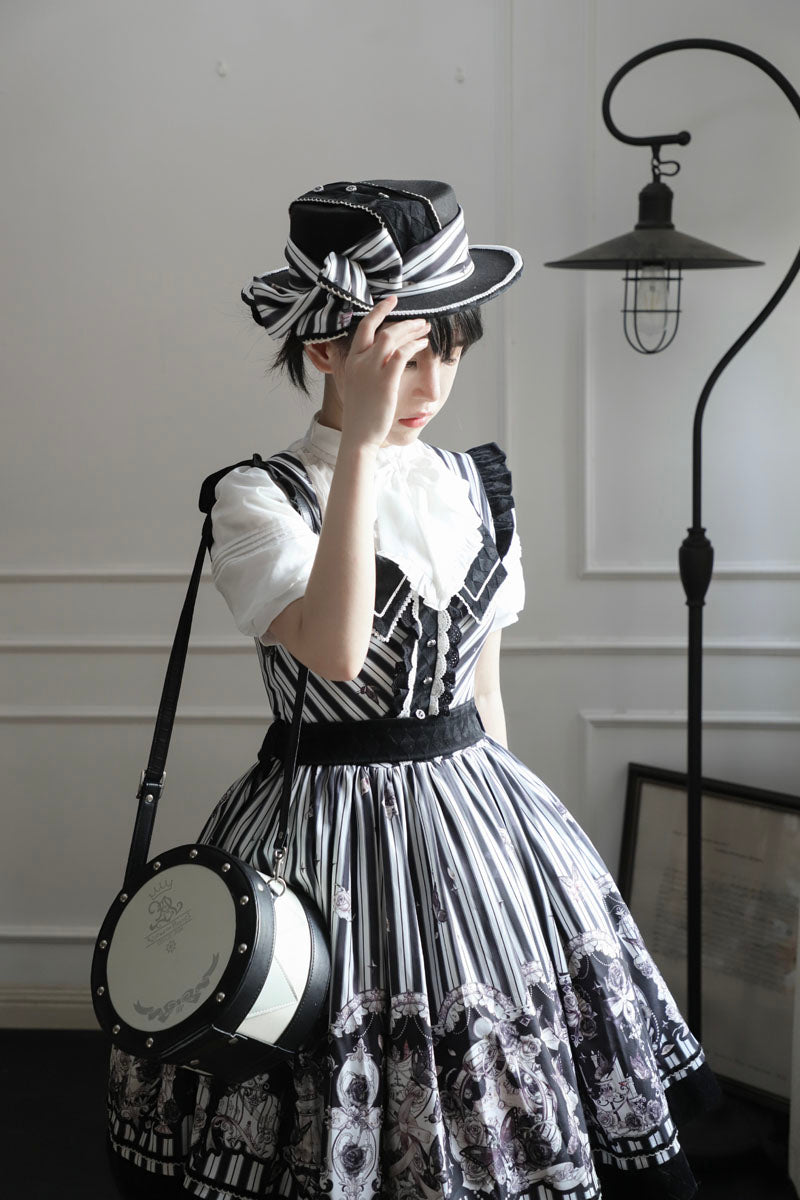 (Buyforme)Little Bear~Gothic Lolita Black and White Striped JSK Set   