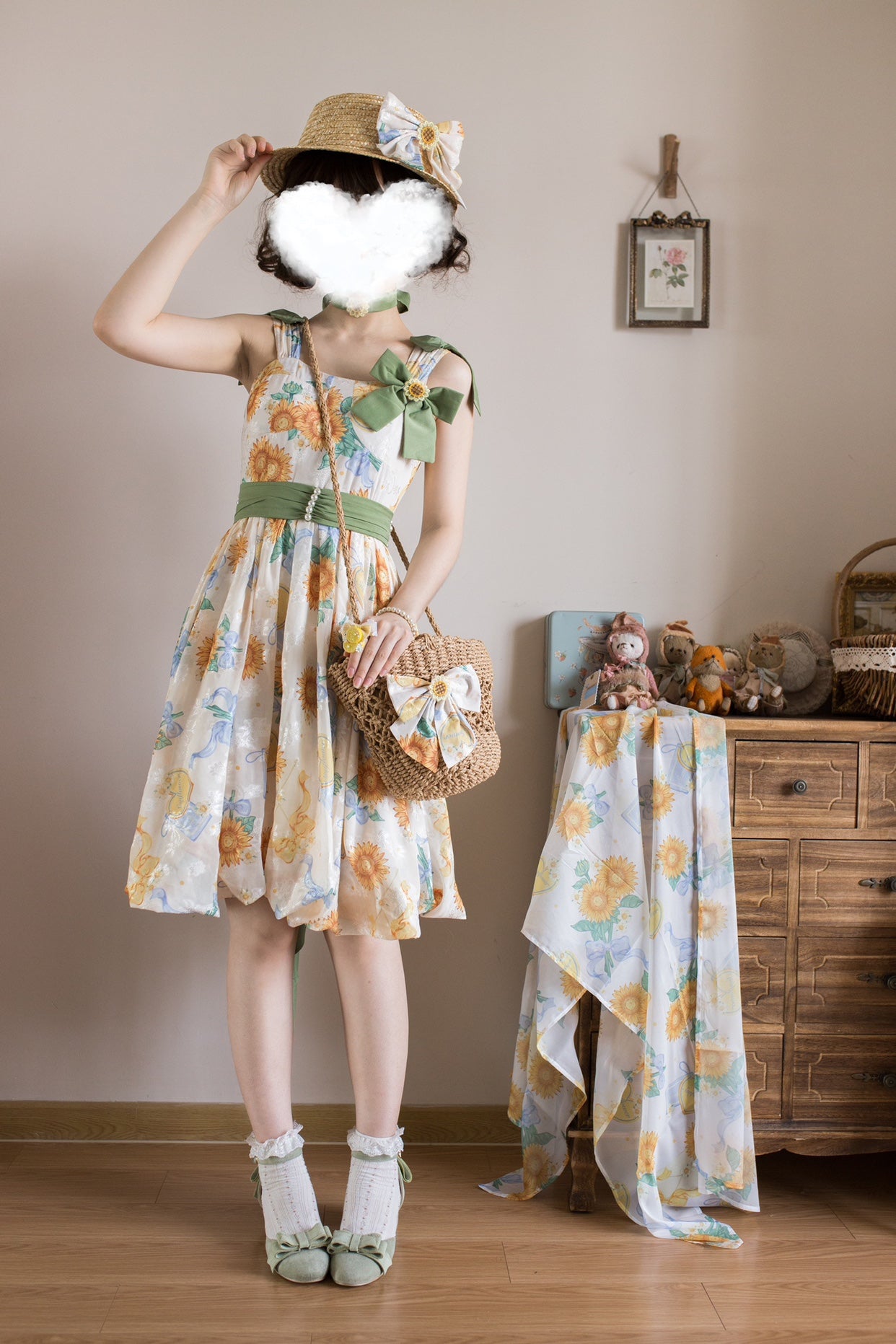 Akiyama Future Studio~Sunflower Print Lolita JSK Dress in Breathable Light Fabric 42790:753456