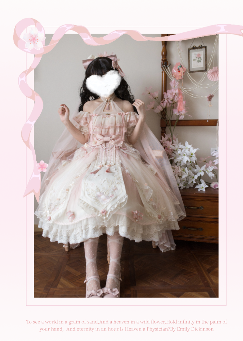 Unicorn Wings~Quetao~Pink Lolita Chinese Style Dress Outfit Halter Collar OP