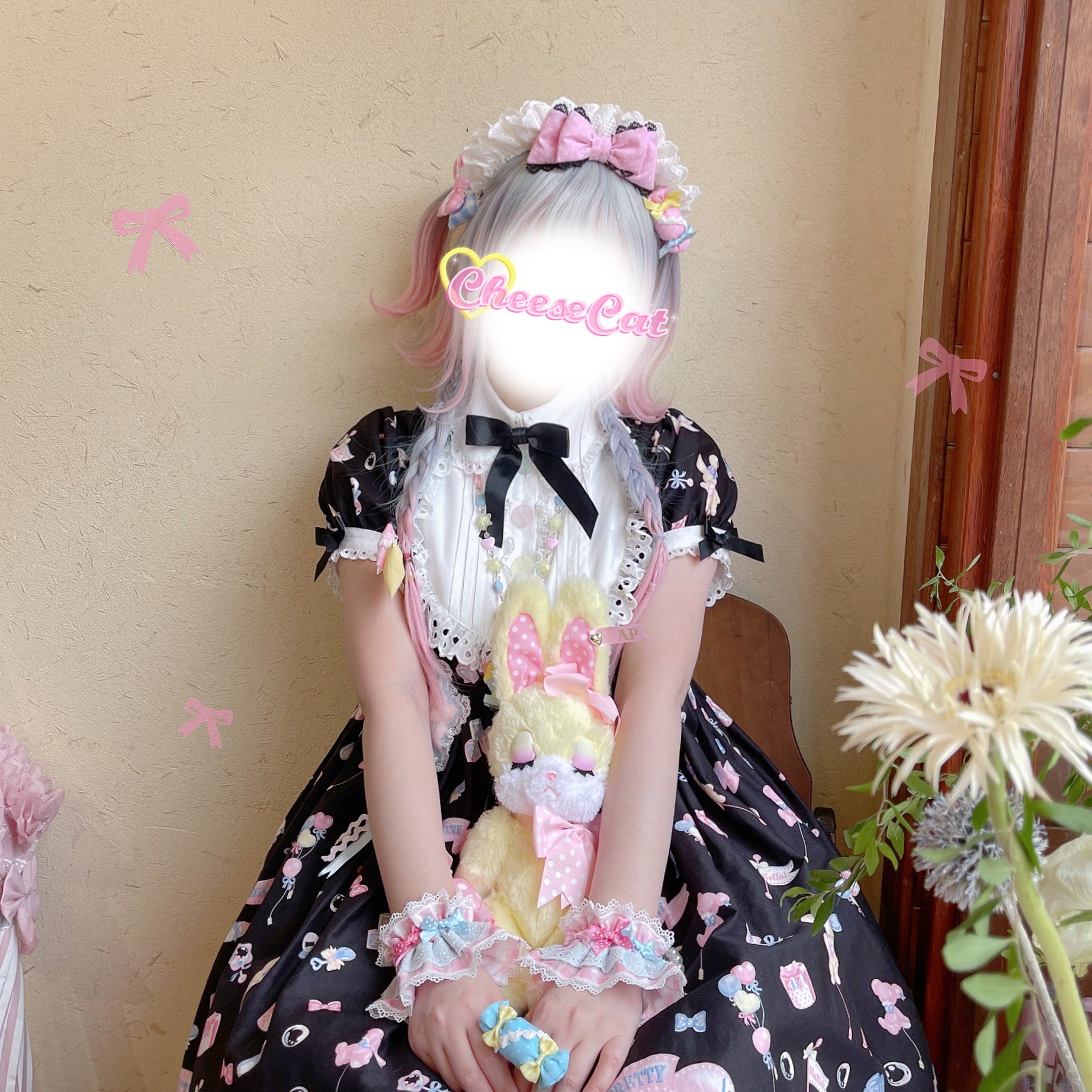 (Buyforme)Cheese Cat~Sweet and Playful Strawberry Gingham Lace Cuffs 15200:200658