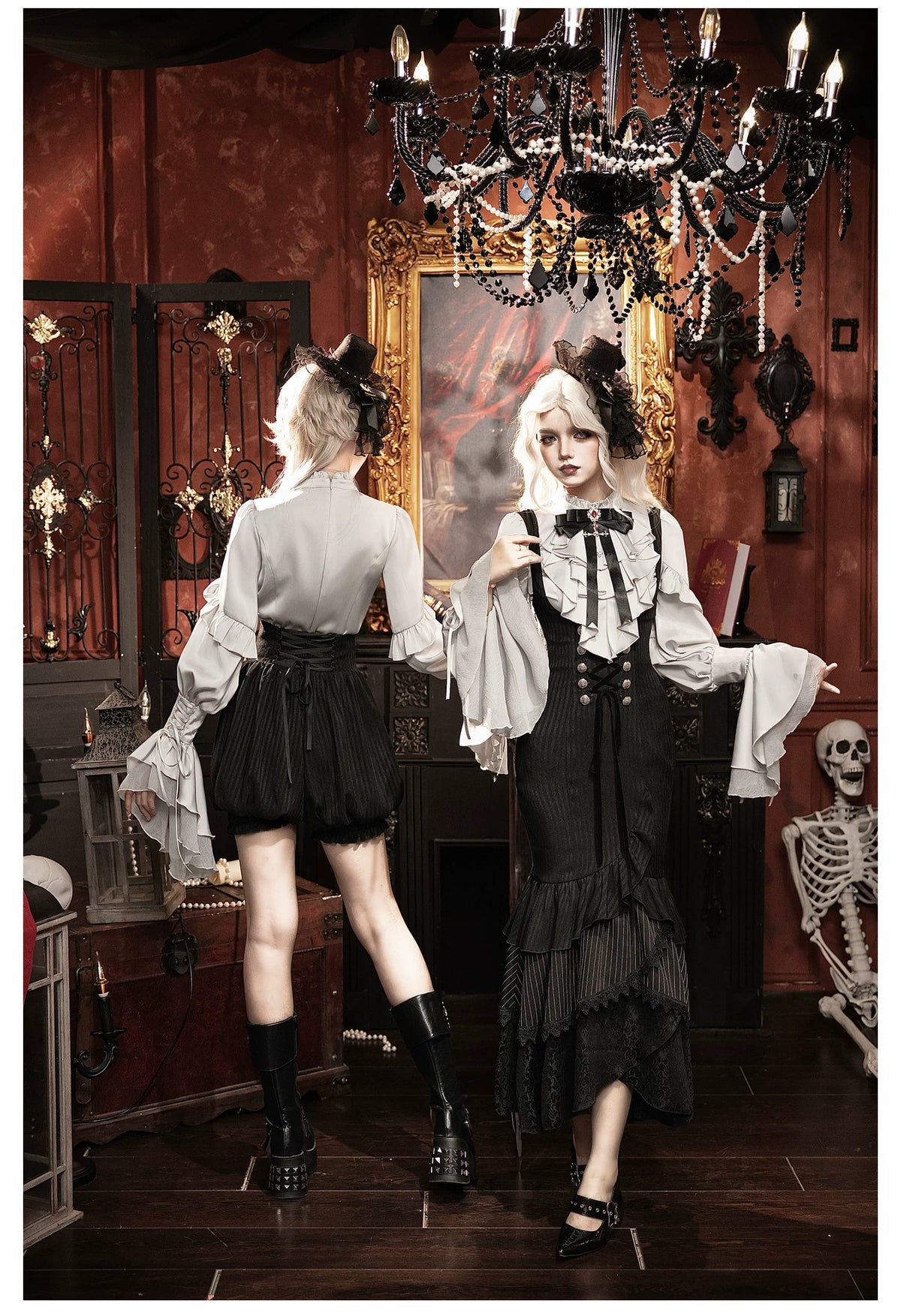 Night Crow - Elegant Gothic Lolita Blouse or Skirt Set, Irregular Hem