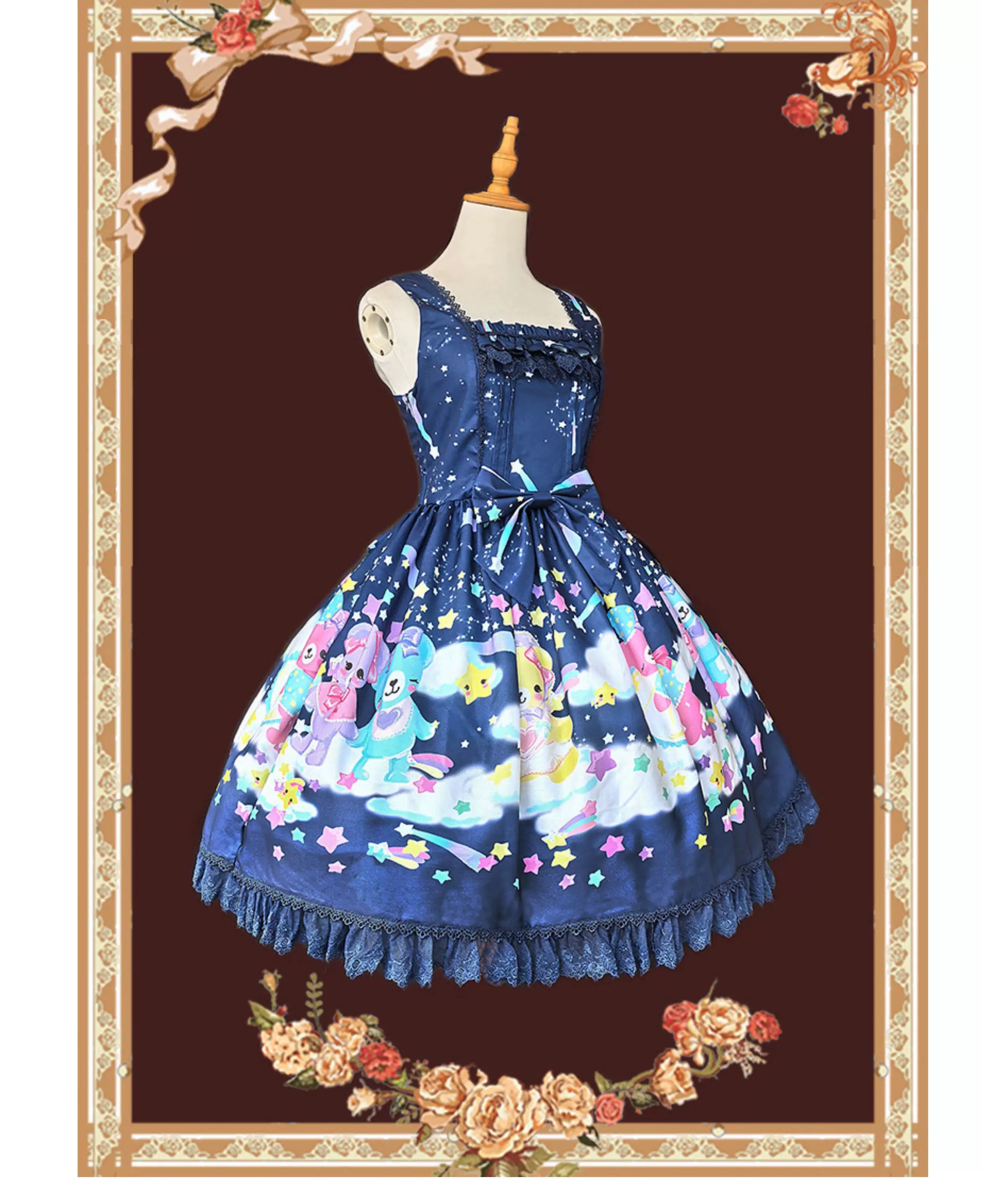 Sleepy Bear - Kawaii Lolita Bear and Star Printed Dress 45663:857678