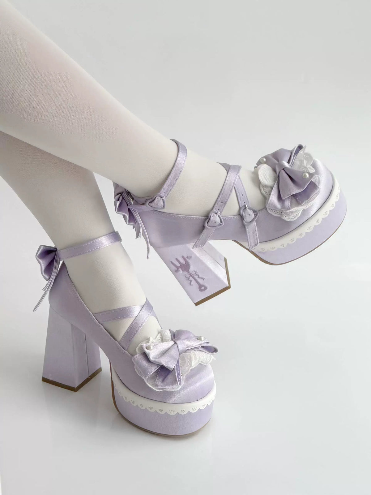 Tea Party Tale - Sweet Lolita Platform Heels, Bow Strap & Fork Embroidery 45905:867634