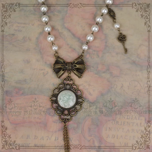 Vintage Lolita Artificial Pearl Necklace with Key Charm