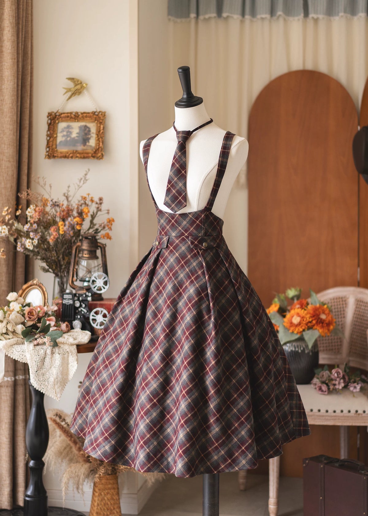 Forest Beats - Elegant Classic Lolita Suspenders Skirt, Plaid Pattern (2XL L M S XL) 46082:874446