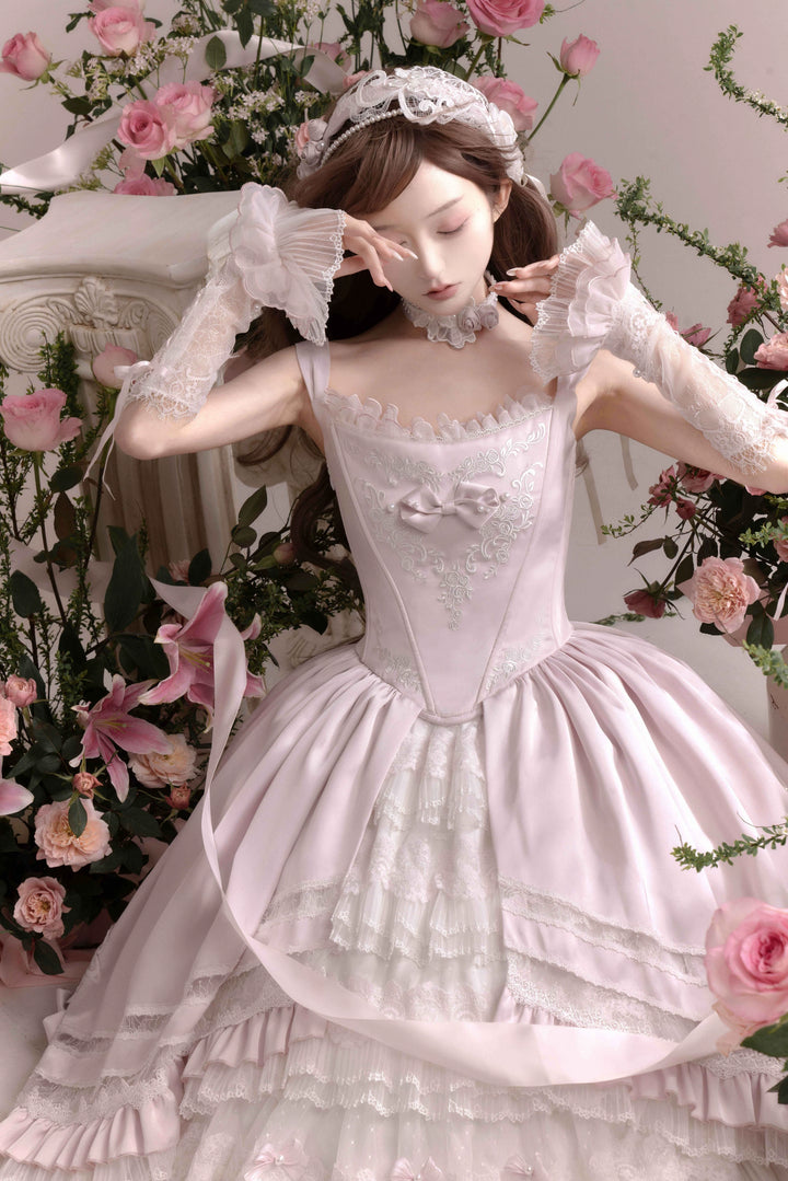 Two Rural Cats~Rose Promise~Classic Lolita JSK Embroidery Jumper Dress Built-in Fishbone