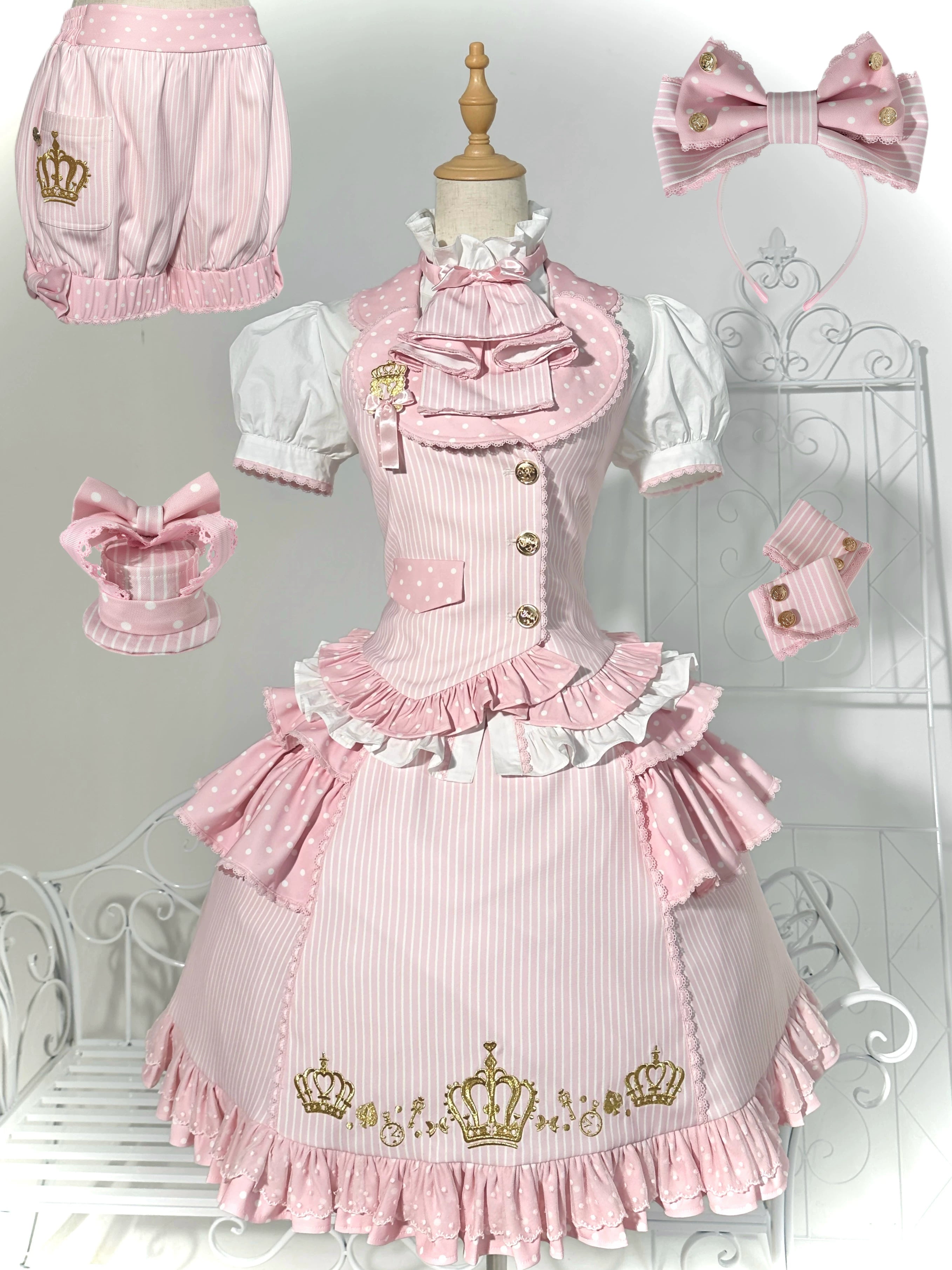 New Century Princess - Pink and Gold Old School Lolita Skirt & Vest Set (L M S XL) 45861:866068