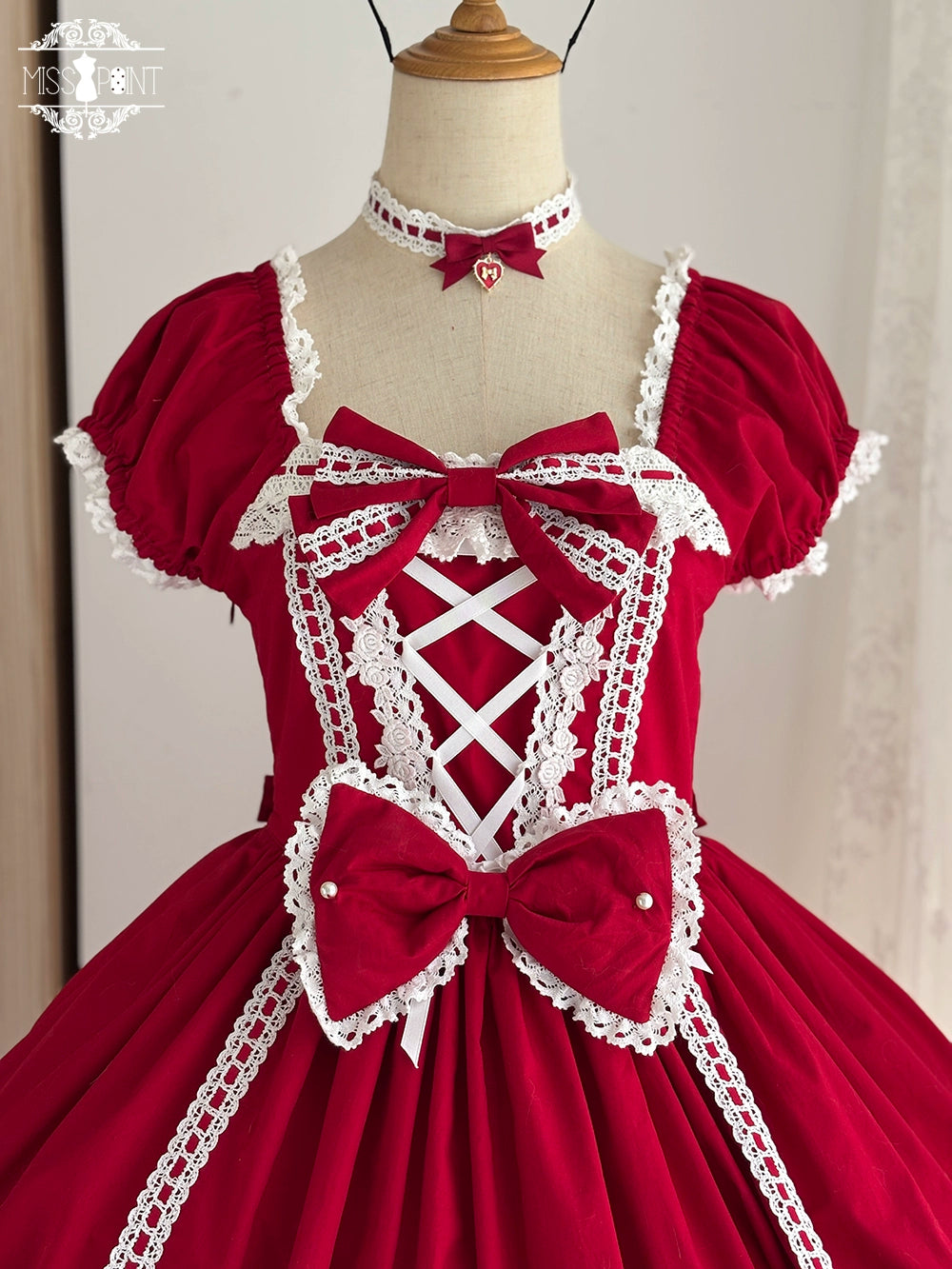 Miss Point - Vintage Petal Rabbit - Old School Lolita OP Cotton Dress With Petal-Shaped Hem 43135:768551