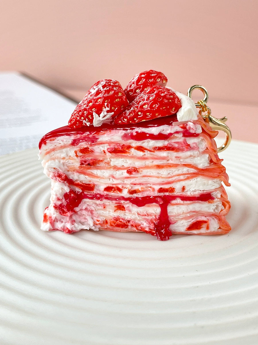 Cornnn~Kawaii Lolita Charm Strawberry Mille-Feuille Cake Pendant Handmade   