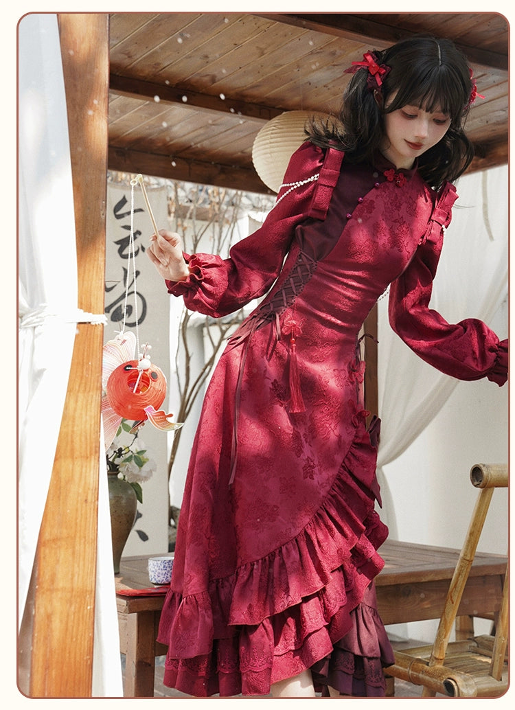 With PUJI~ShunSong~New Year Velvet Cheongsam Lolita OP Dress