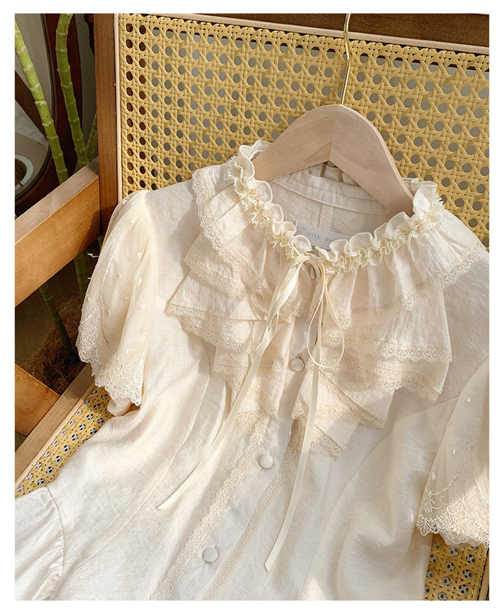 With PUJI~Anna~Classic Lolita Shirt with Lace Embroidery and Princess Sleeves