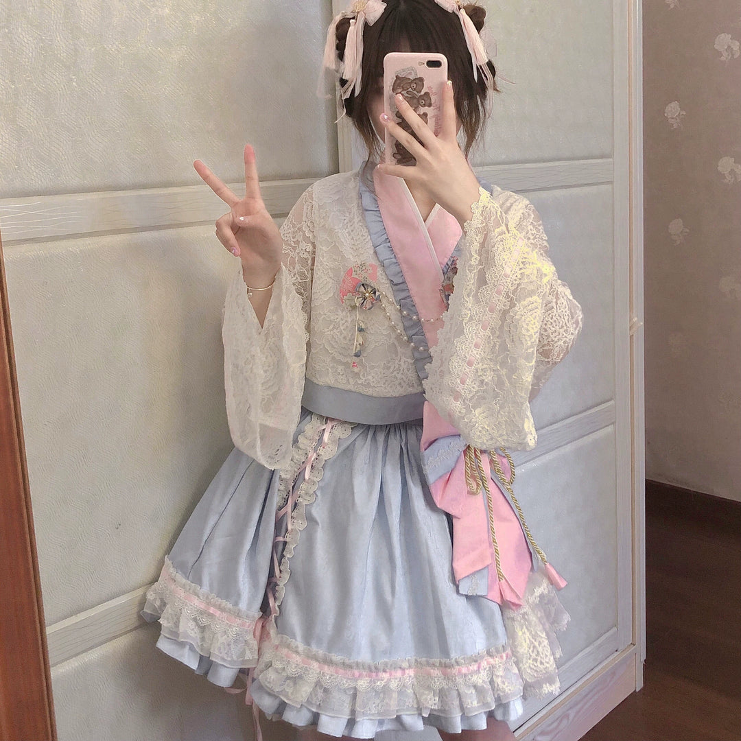 Magic Skirt Cat~Snow Duck & Goose~Pretty Wa Lolita JSK Dress S pink blue set(top + skirt) 