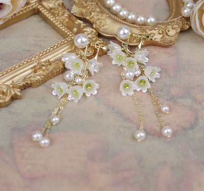 Rose of Sharon~Lily Miss~Elegant Lolita Pearl Necklace and Earrings Set a pair of ear clips  