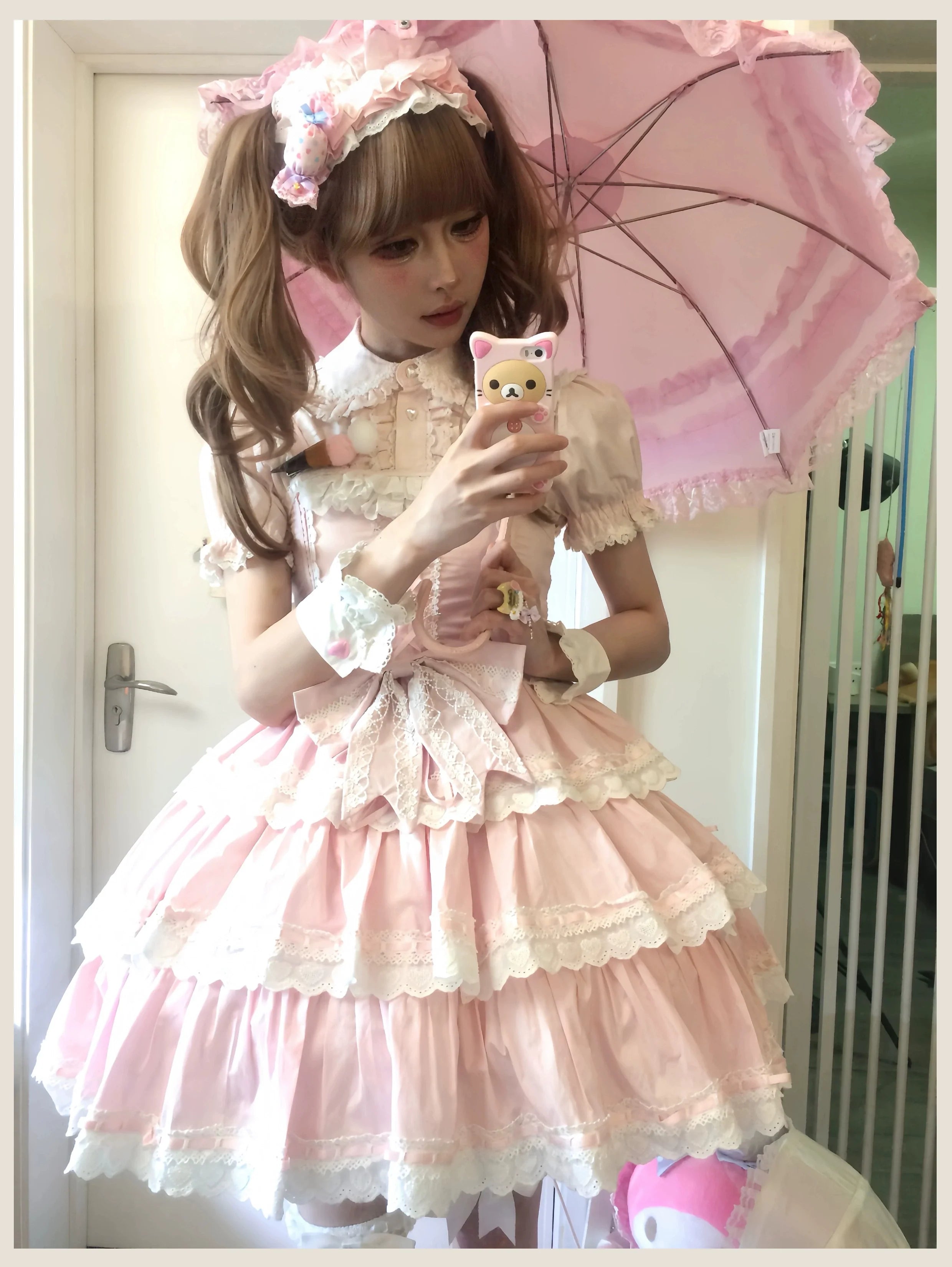 TaTaTa Lolita - Otome Heart - Cotton Old School Lolita JSK Dress, Heart-Shaped Lace Trim 44546:812936