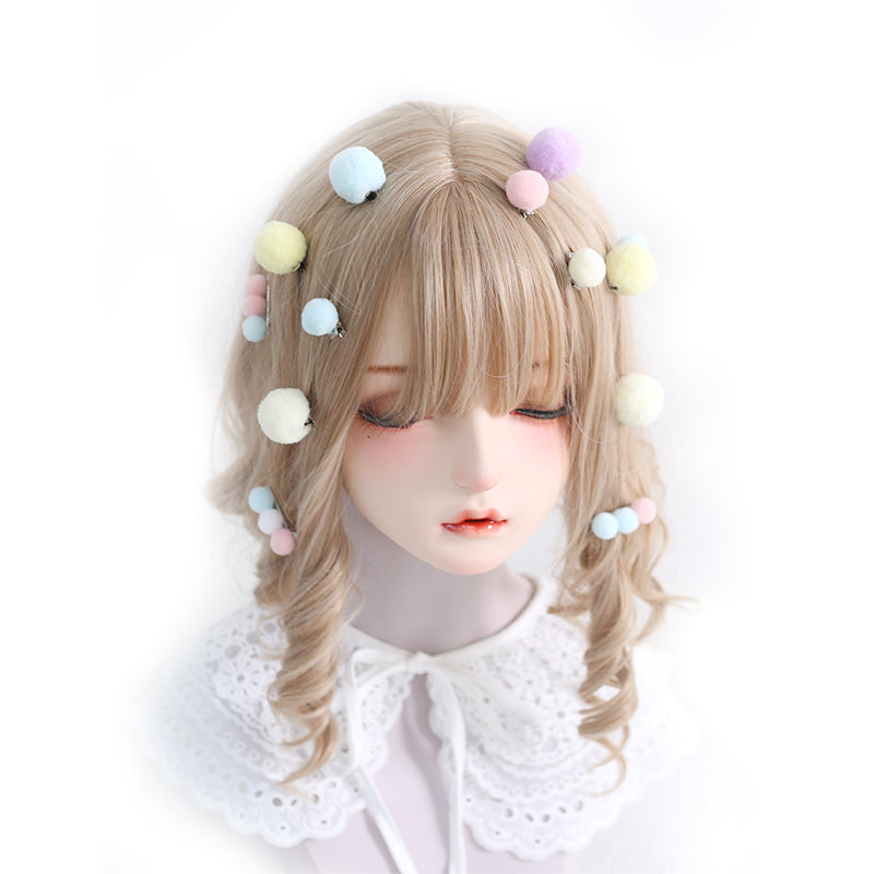 Xiaogui~Bared Sweet Lolita Accessory Pink and Blue Pompom Hair Clip   