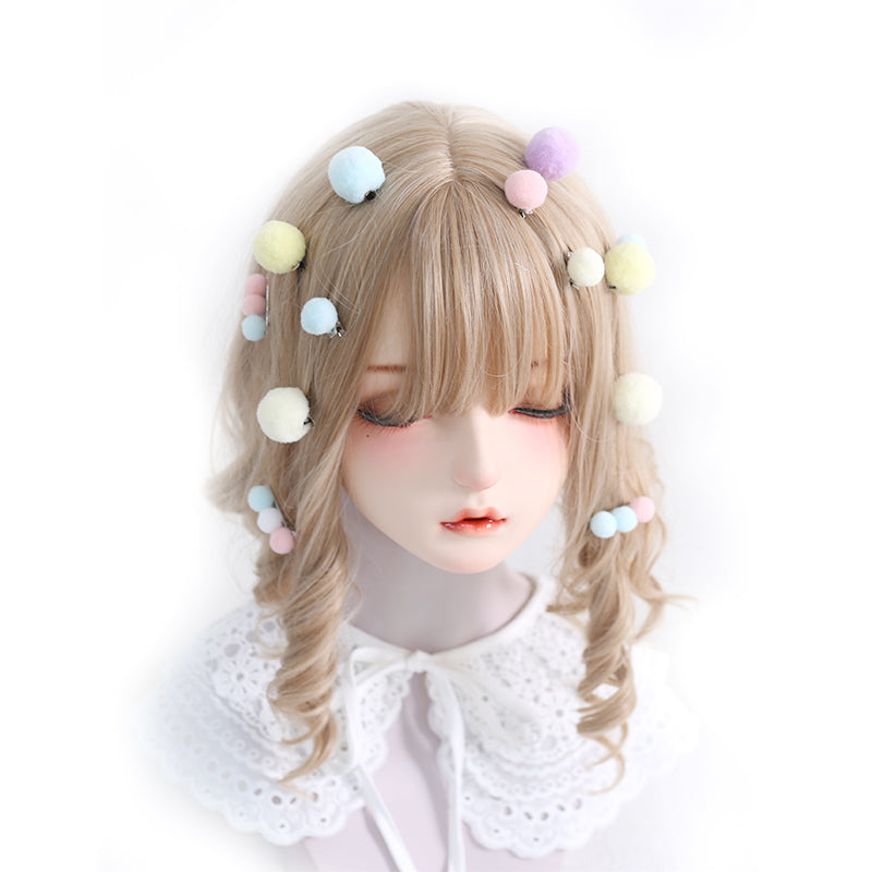 Xiaogui - Bared Sweet Lolita Accessory Pink and Blue Pompom Hair Clip