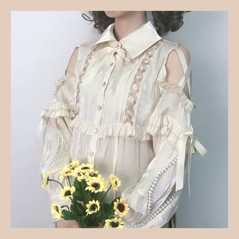 (BFM)OCELOT~Lolita Blouse Yuelong Poem Long Sleeve Inner Shirt S brown (recommend to buy one size bigger than your usual size) 