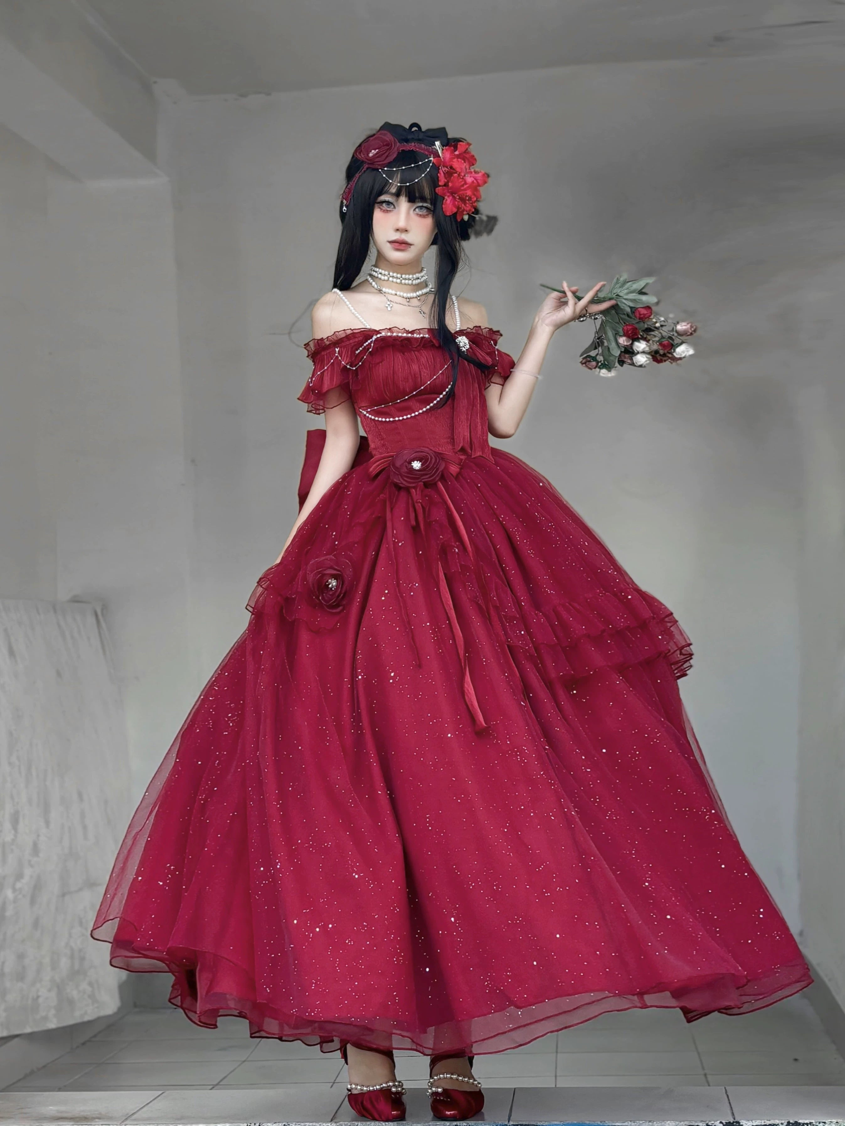 Meowing and fruity - Milky Way - Brilliant Princess Lolita Prom Dress Multicolors Long Dress Flame Red Dress Only S Pre-order
