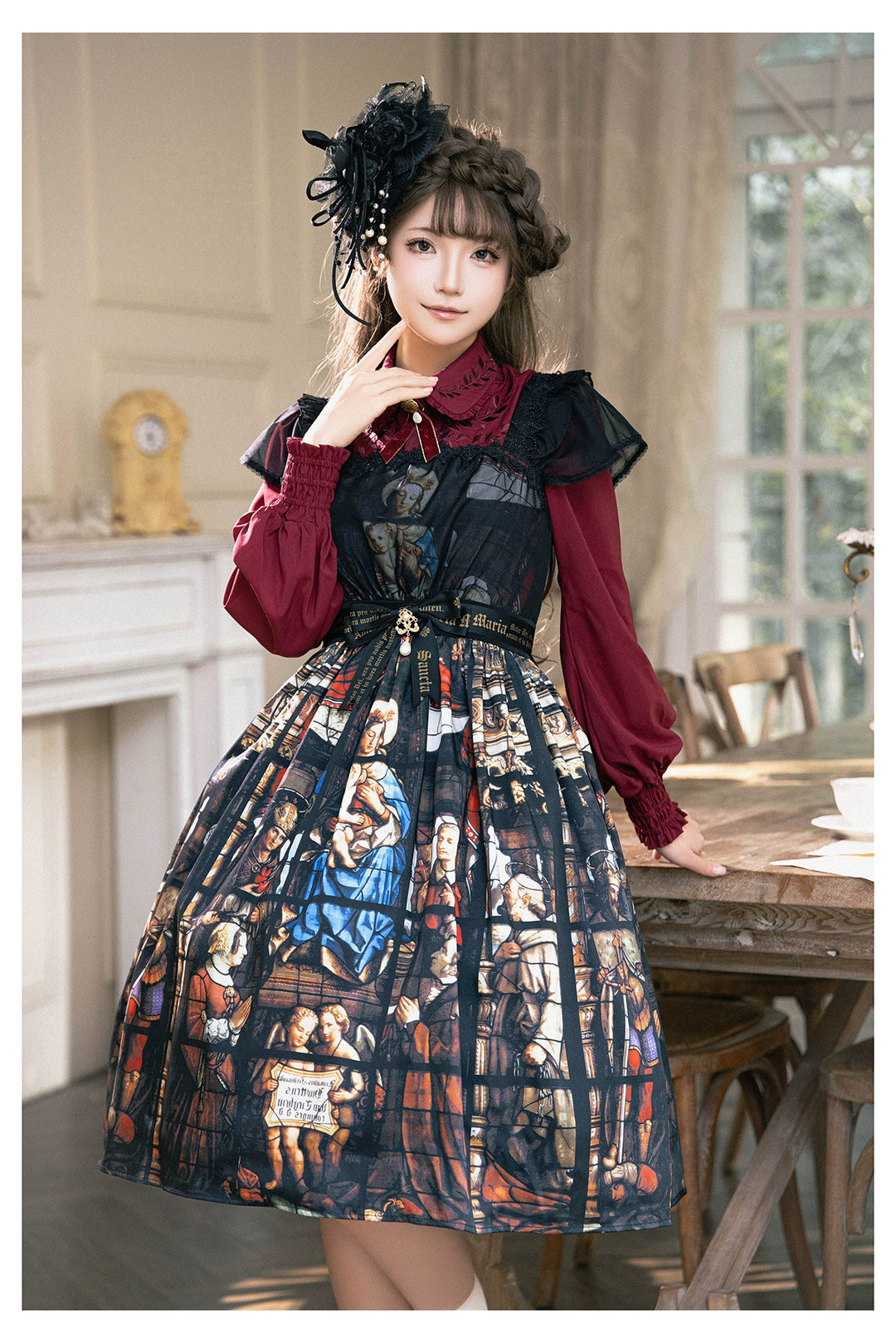 GOTHIC LOLITA~Rosary in the illusional library~Gothic Lolita Print JSK Dress