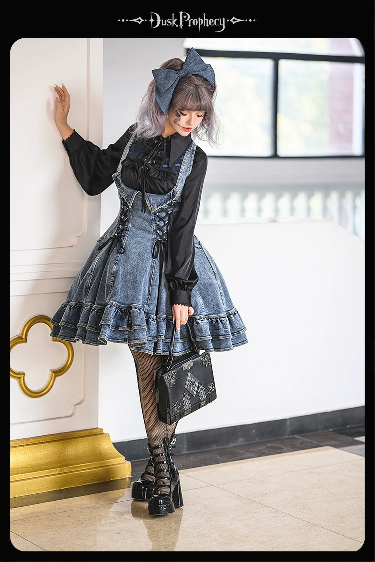 DuskProphecy~Egret 2.2-3.1 Version~Sweet Lolita Denim JSK Bust-Supporting Dress 42166:729626