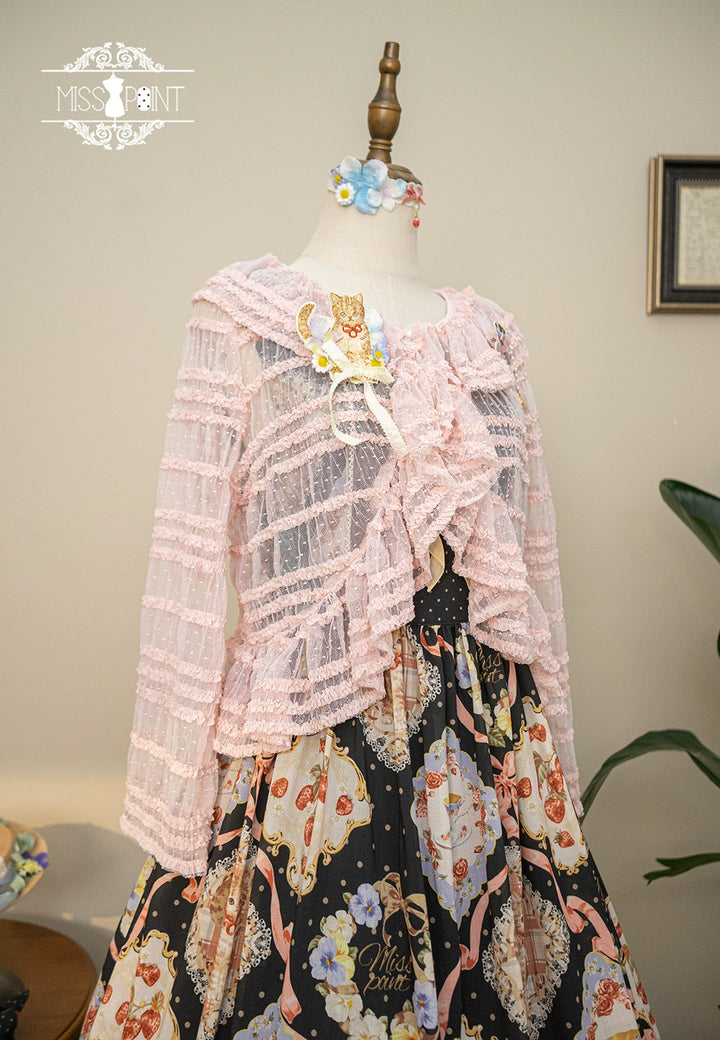 Miss Point~Cat Rose Tea~Sweet Lolita Tulle Cardigan and Long Skirt Overlay