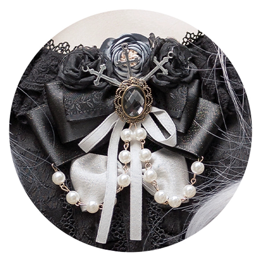 (BFM)Luna Planetarium~Evil Fang~Gothic Lolita Accessories Brooch Necktie Clip KC Hat Gray-Dual-purpose side clip  