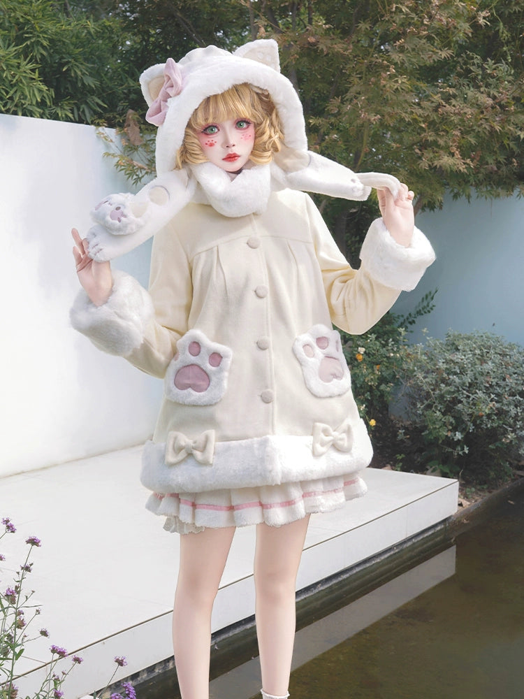 ZhiJinYuan~Calico Cat~Kawaii Lolita Plush Coat Lovely Warm Winter Coat S Yellow (coat+ skirt+ scarf) 