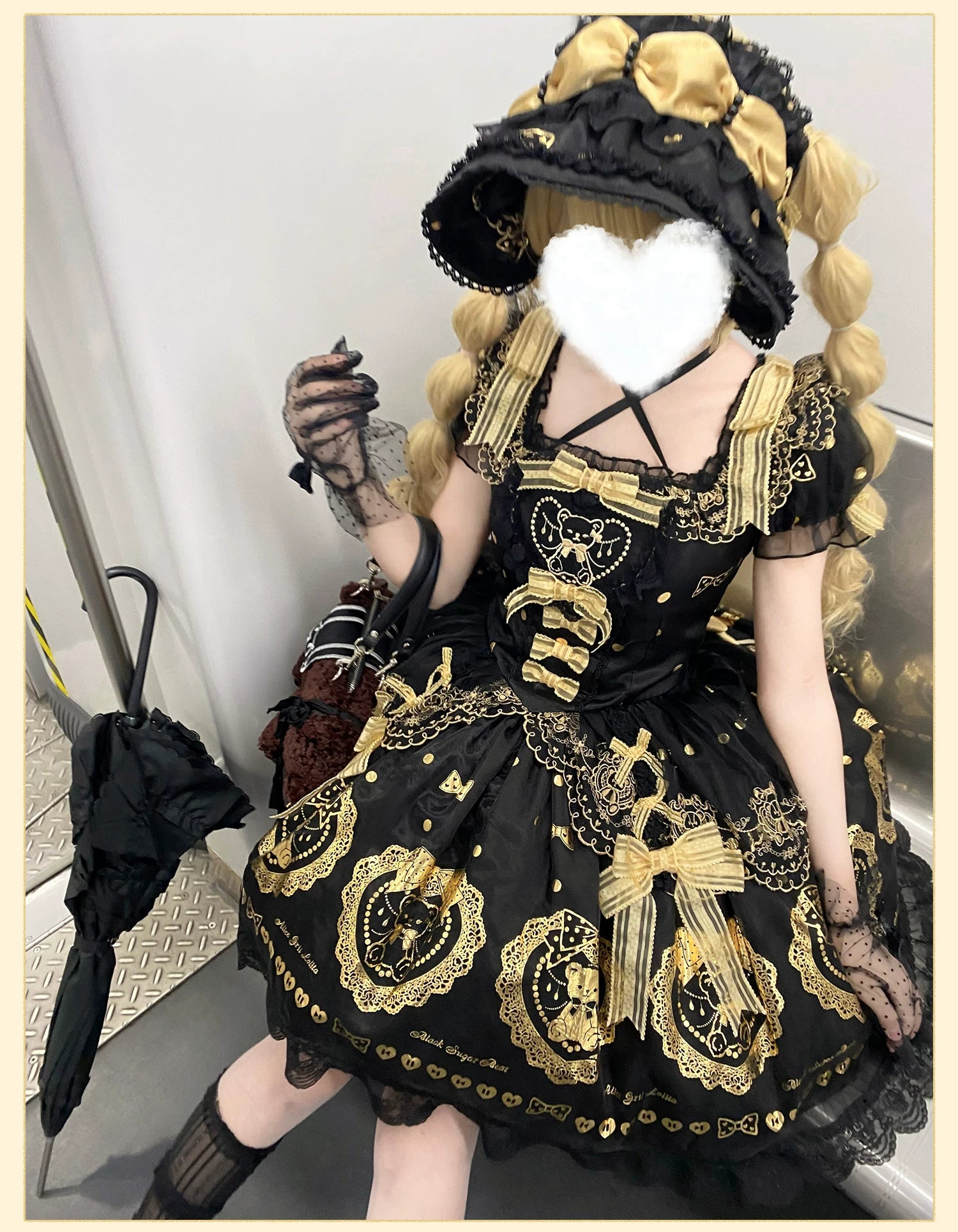 Brown Sugar Bear - Old School Lolita OP & Halter Dress, Bear Print 45249:842124