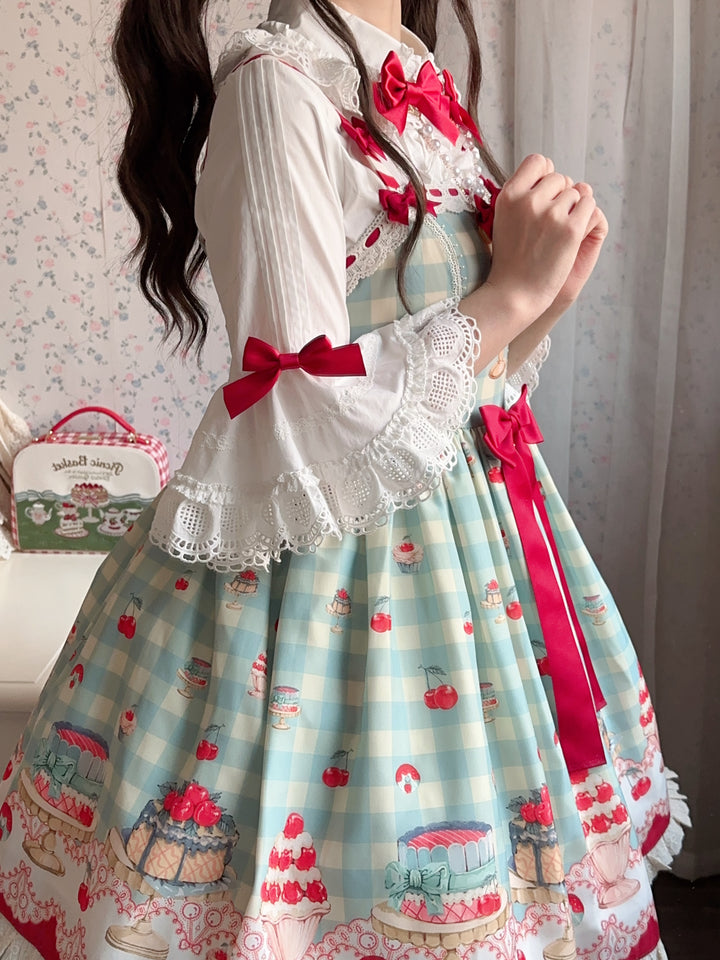 Vcastle~Sweet Crepes~Sweet Lolita Shirt with Princess Sleeves and Bow Chain