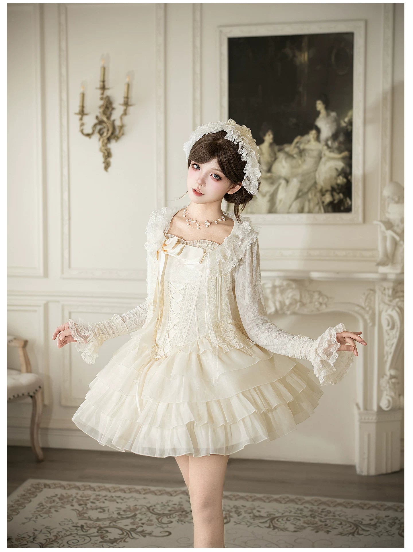 MistKiss Lily - Classic Lolita Tiered Hem JSK Dress, Fishbone Waist 45318:853812